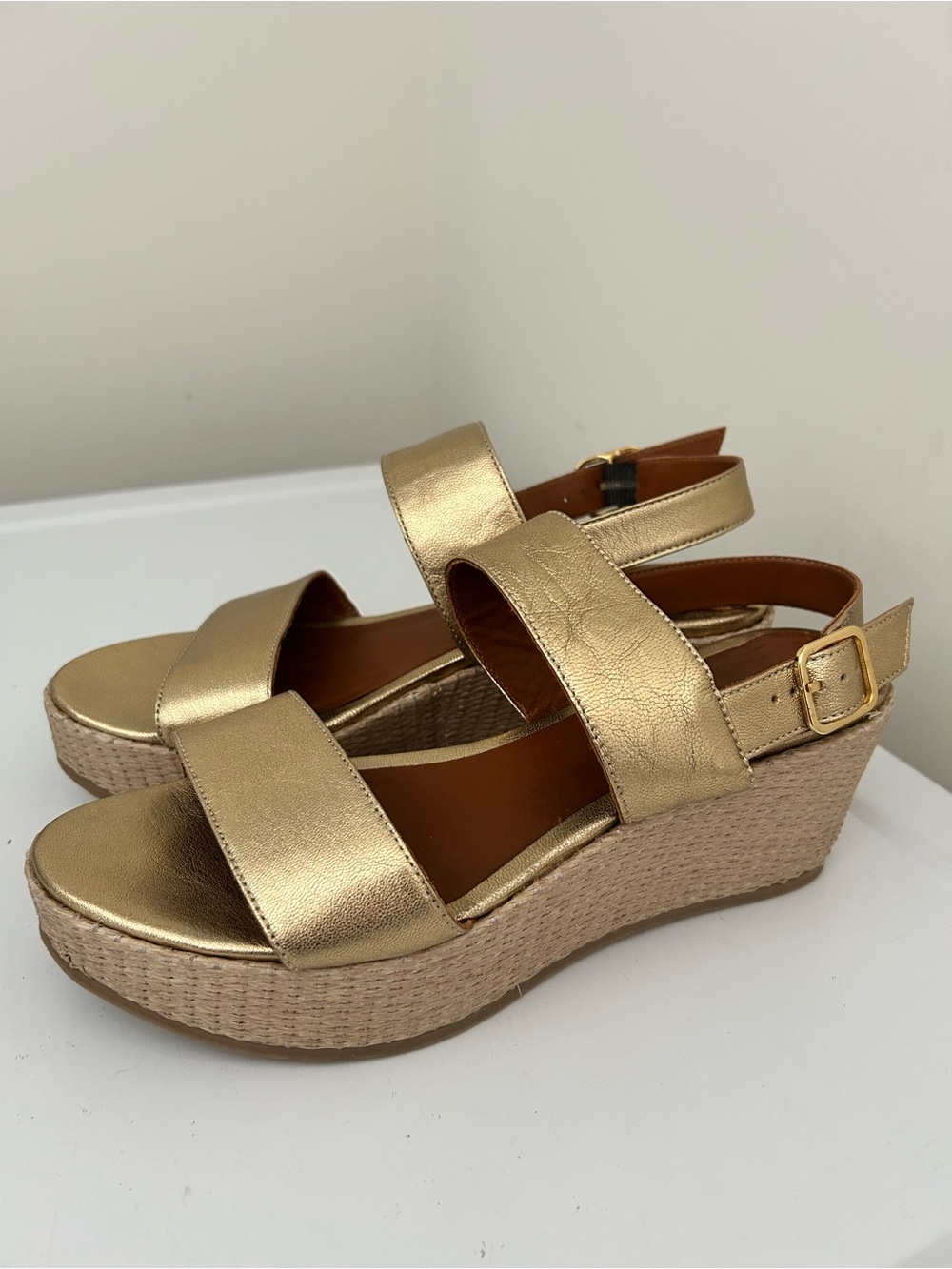 LK Bennett Adriana Gold Wedge Sandals Size 9.5 - 10 US 40 EU